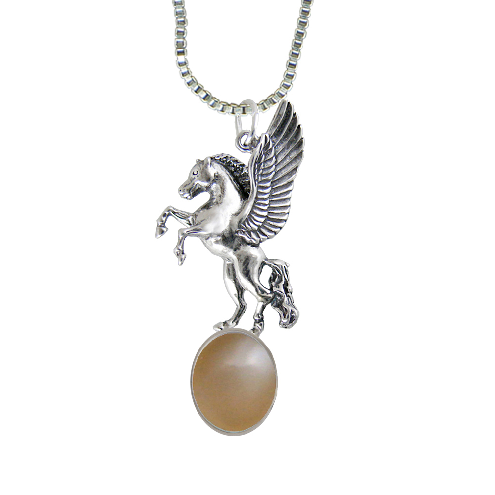 Sterling Silver Unicorn of the Summer Day Pendant With Peach Moonstone